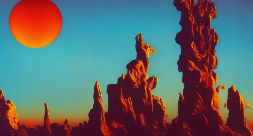 sunrise volumetric lighting Max Ernst cool colors expression...