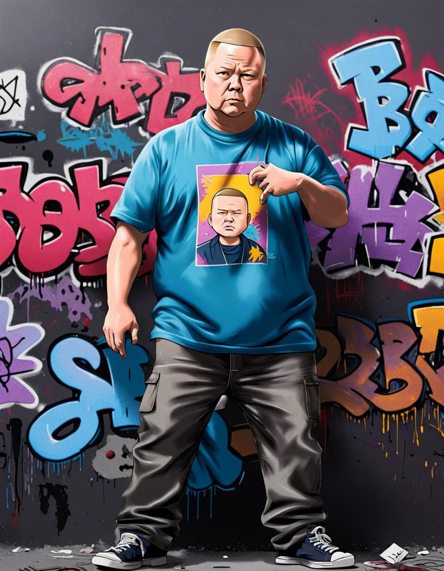 Bobby Hill dressed as a graffiti artist, dark colors, Gary Y...