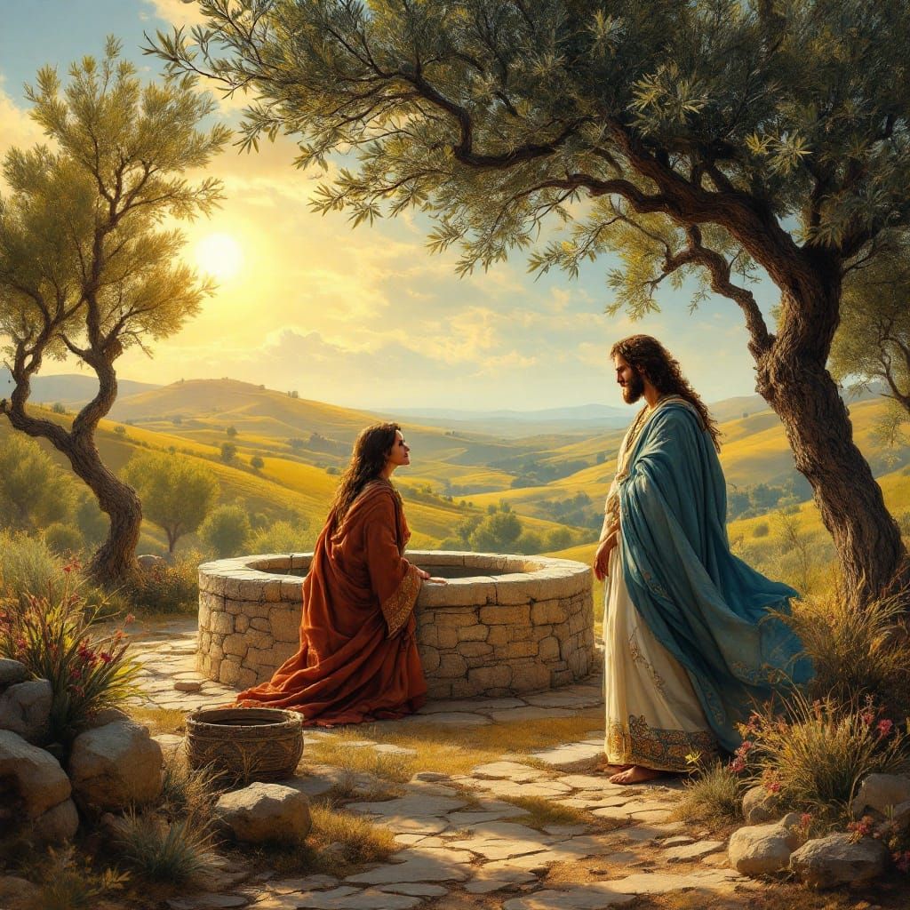 Jesus and the Samaritan woman at the well  by @Cat
