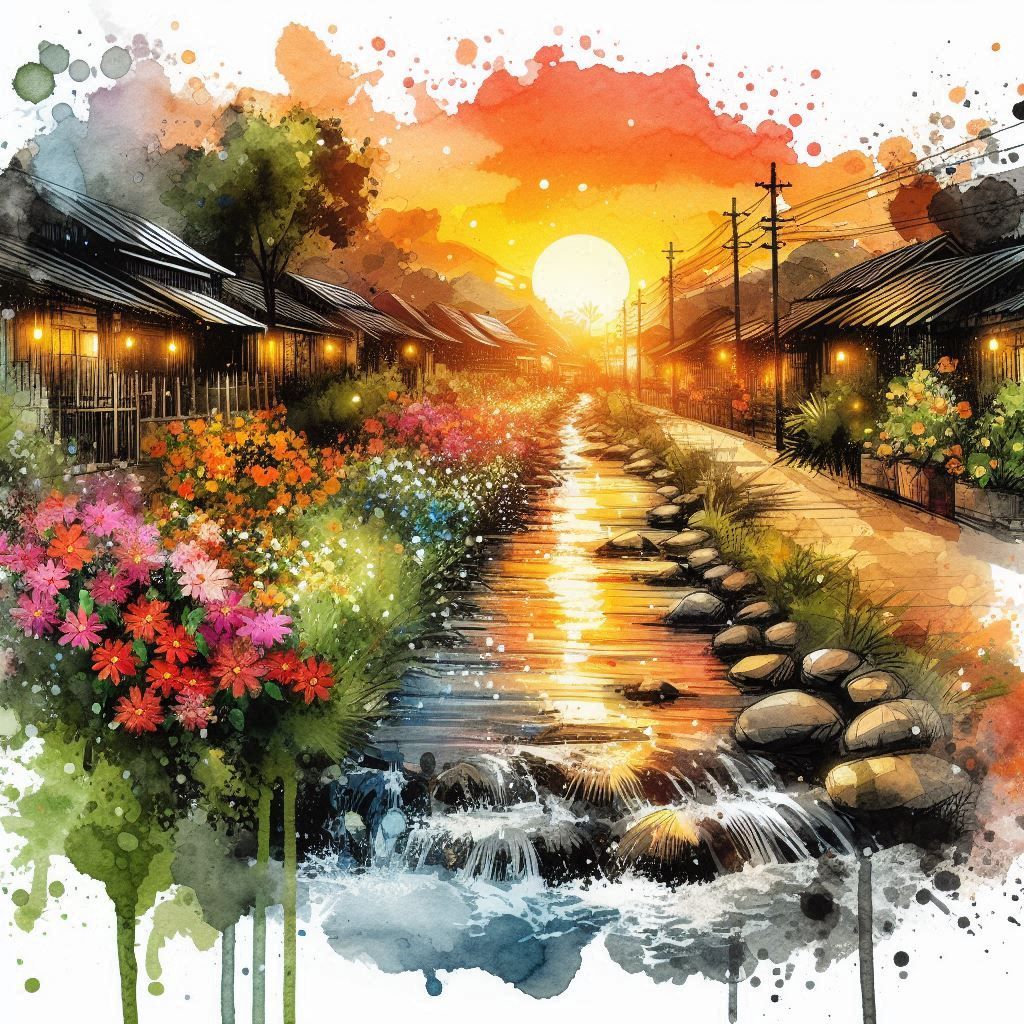 River flowing through a village