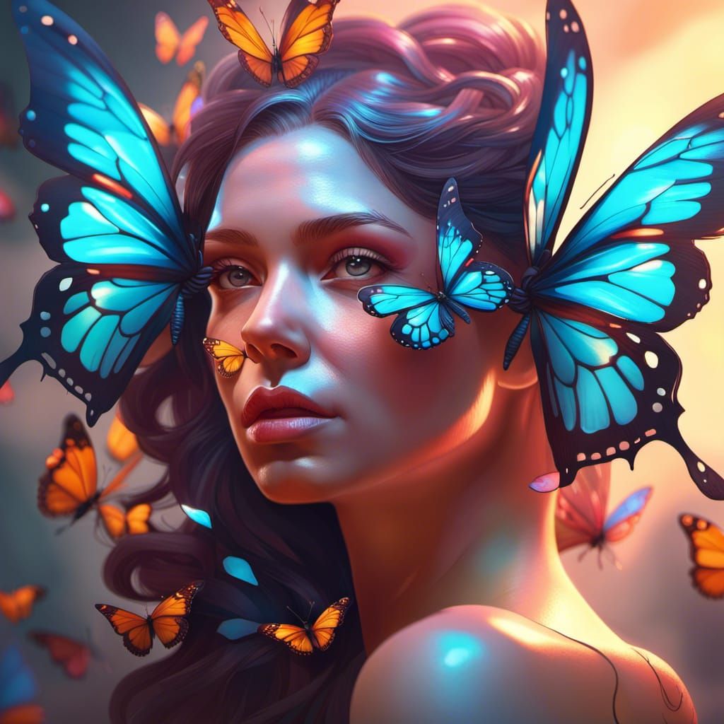 a woman transforming into a butterfly, realistic, beautiful, 8k ...