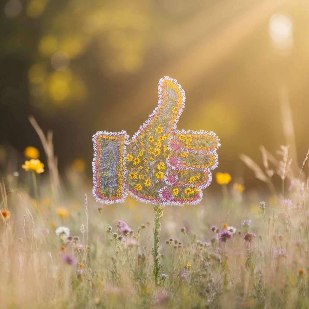 Vibrant Wildflower Thumbs-Up in a Sunlit Meadow