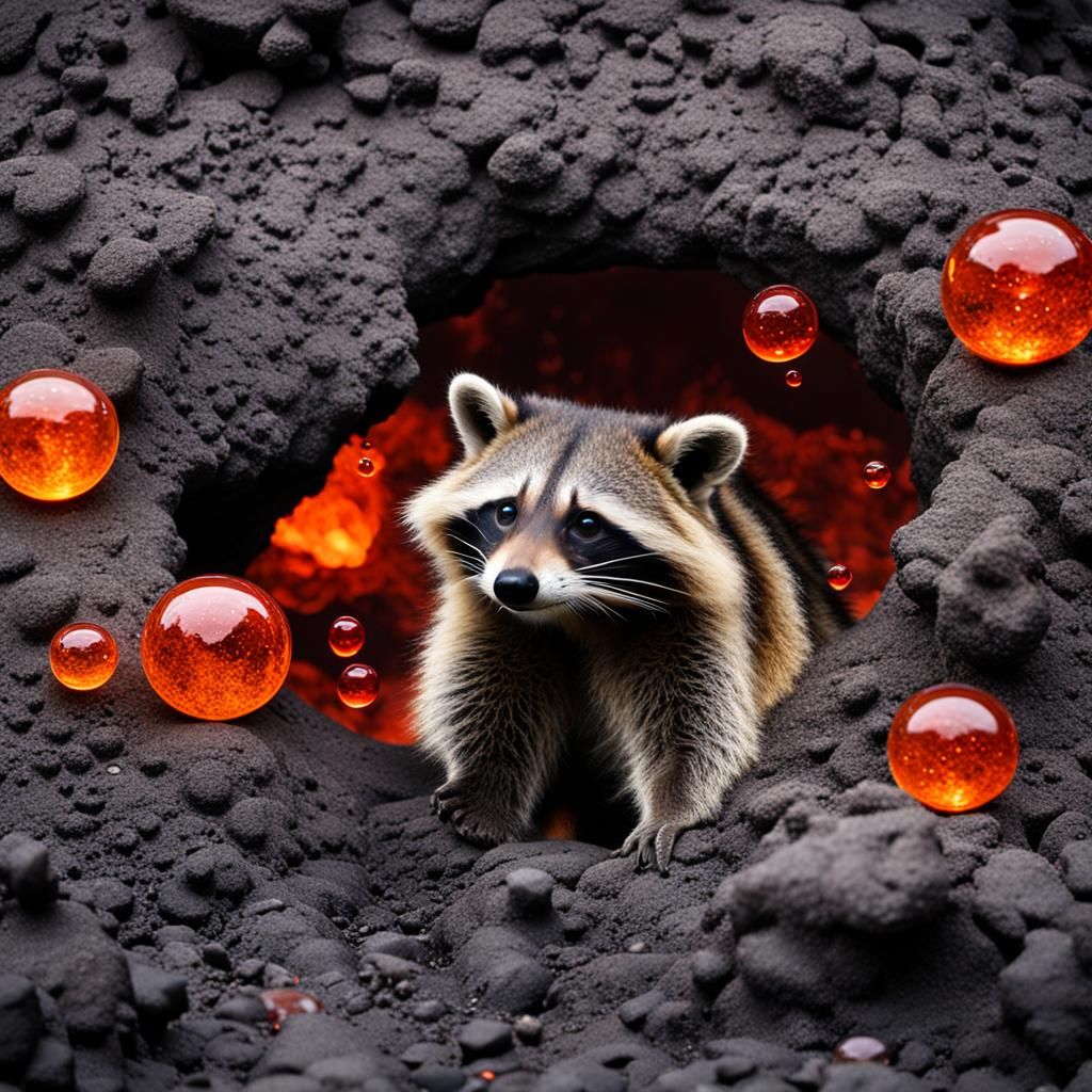 raccoon under lava bubbles
