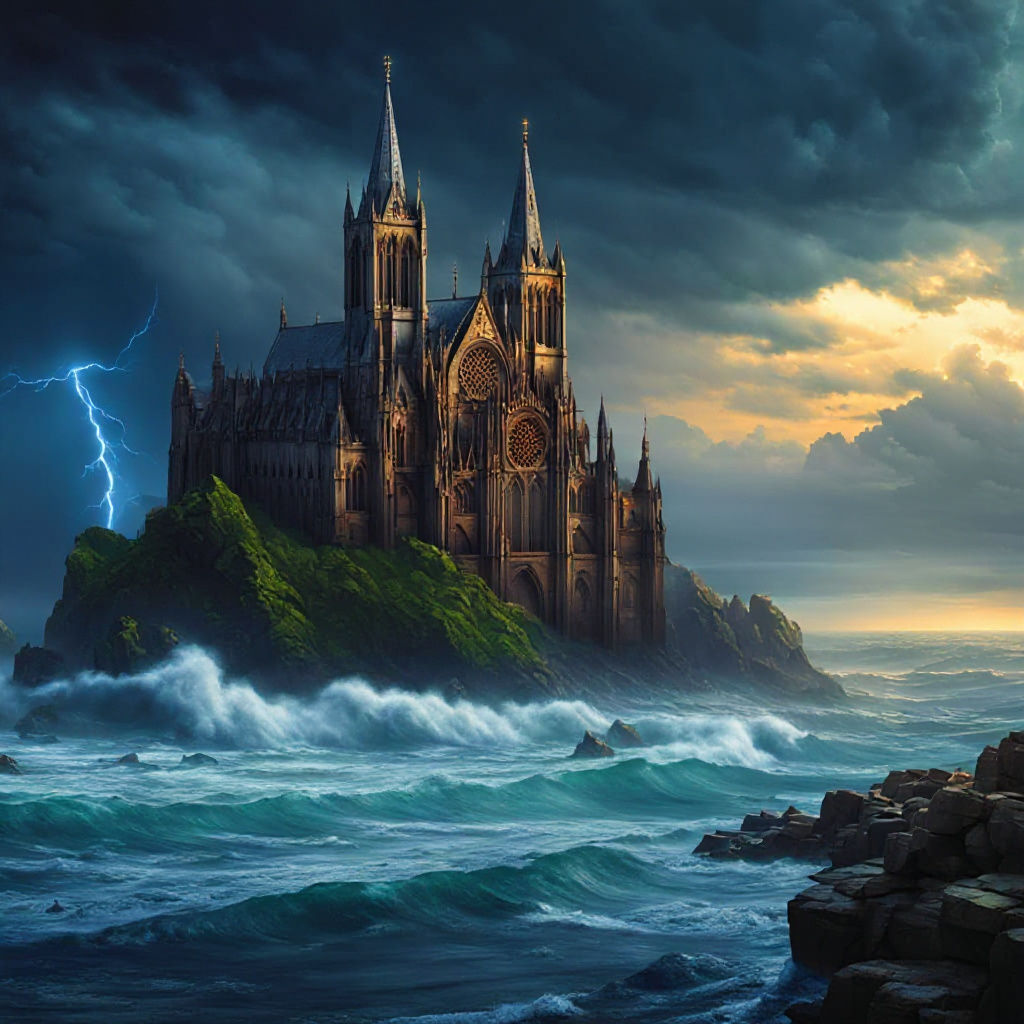 The Cathedral of Delimara still standing as the walk bridge is swept away. 