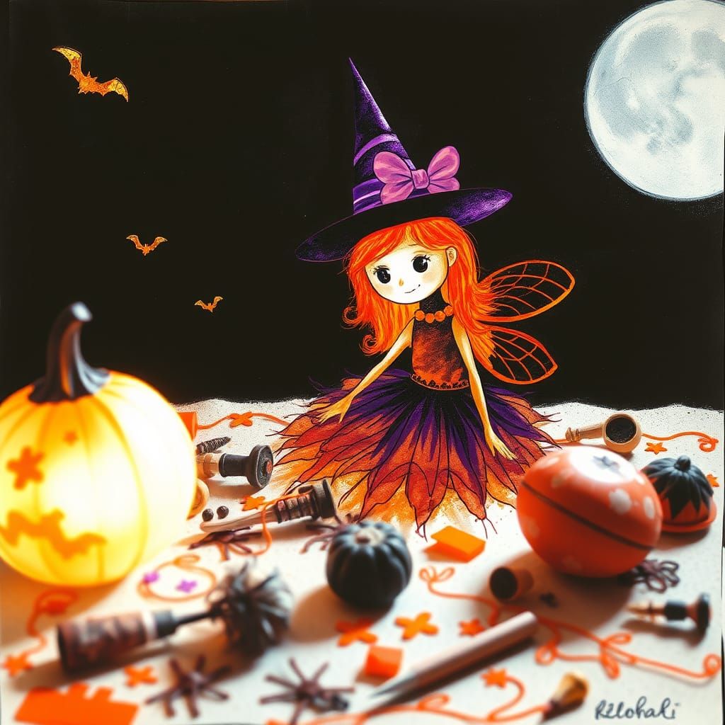 Kids Crayon drawings ,surreal child's Halloween  drawing , r...