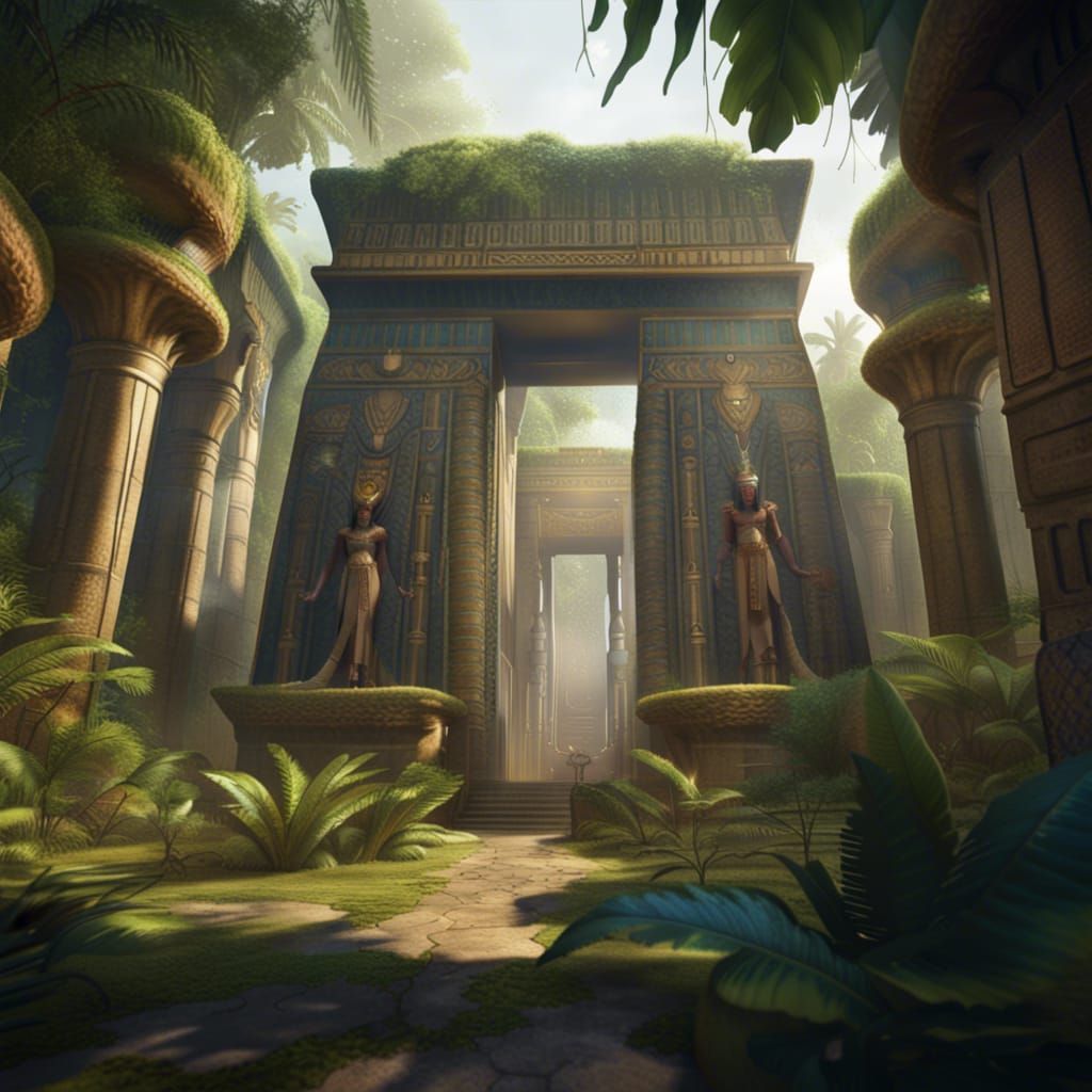 Large jungle like Egyptian temple. AI Generated Artwork NightCafe