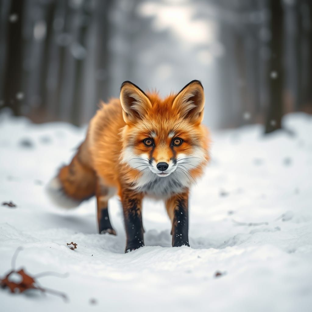 Fox in Winter Forest: Wildlife Photography