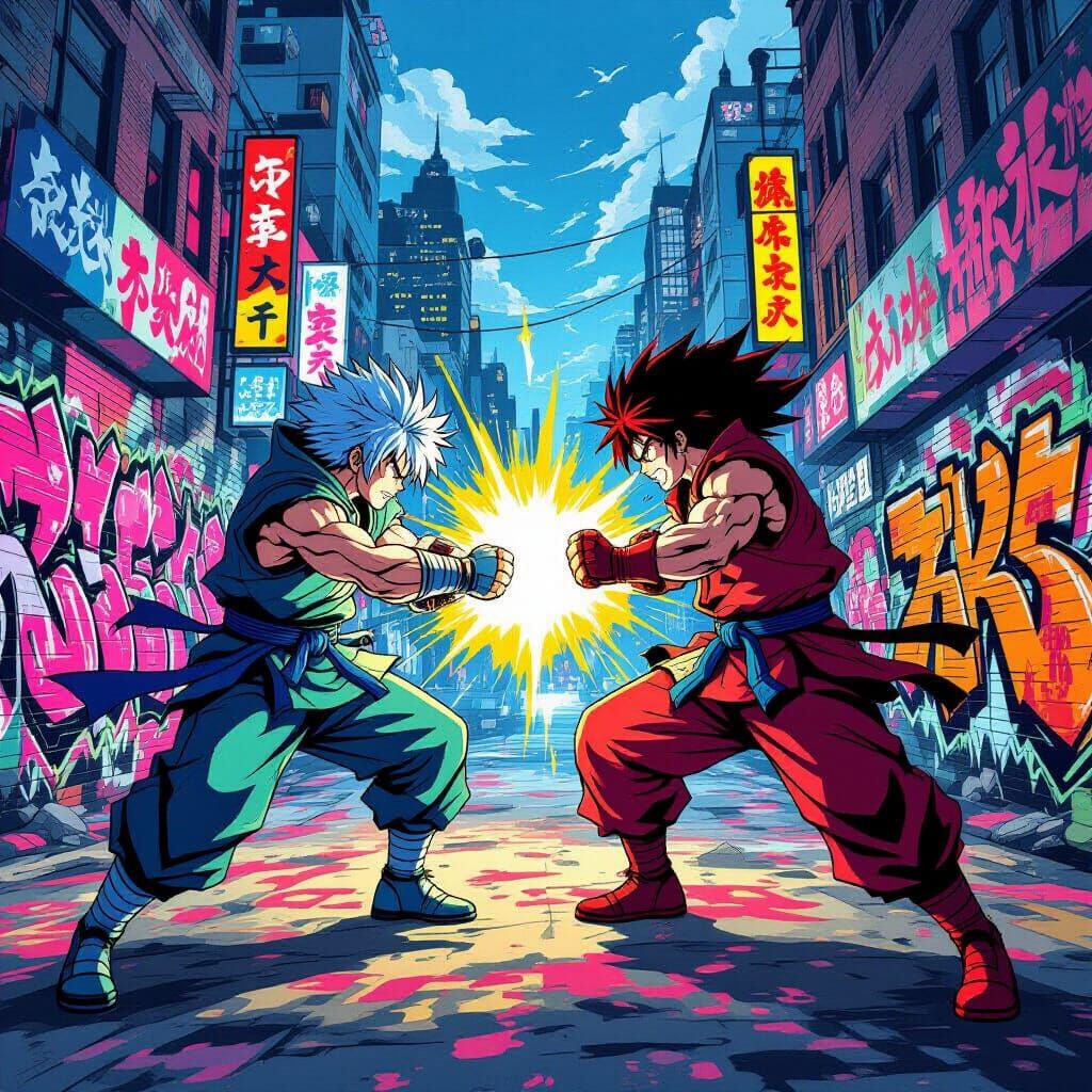 Graffiti art. A Anime Showdown.  by @Valkris