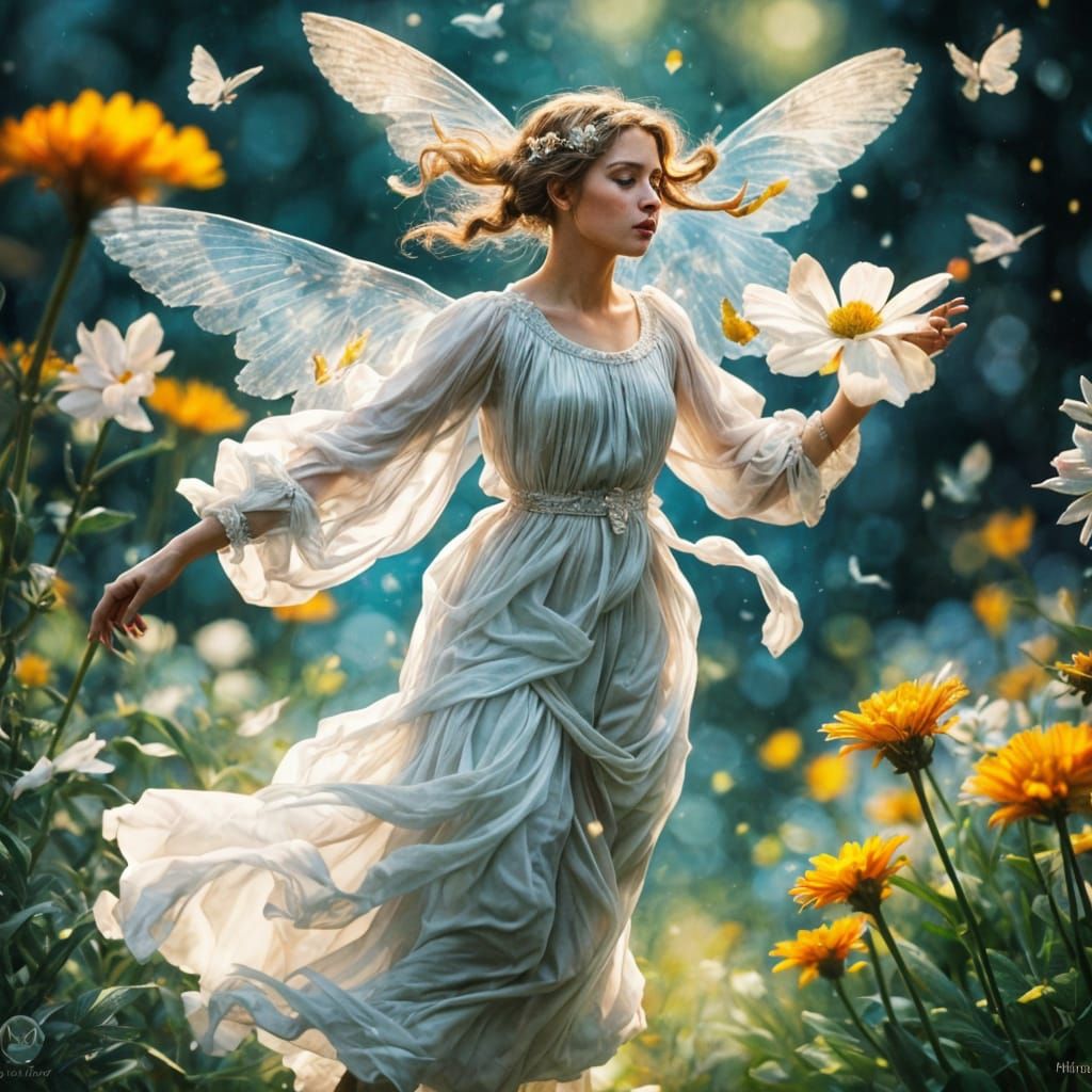 Fairies of Light and Dark in Art Nouveau Style