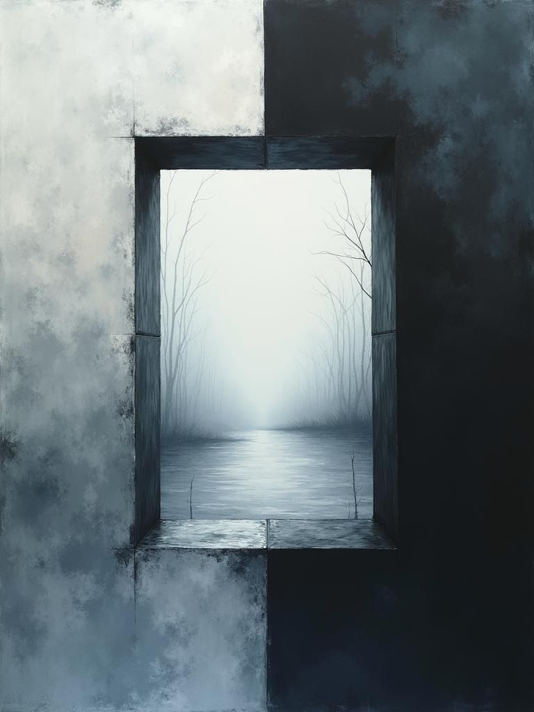 "Create a symbolic tattoo representing the window of tolerance as a literal window or frame. Inside the window, depict a calm and balance...