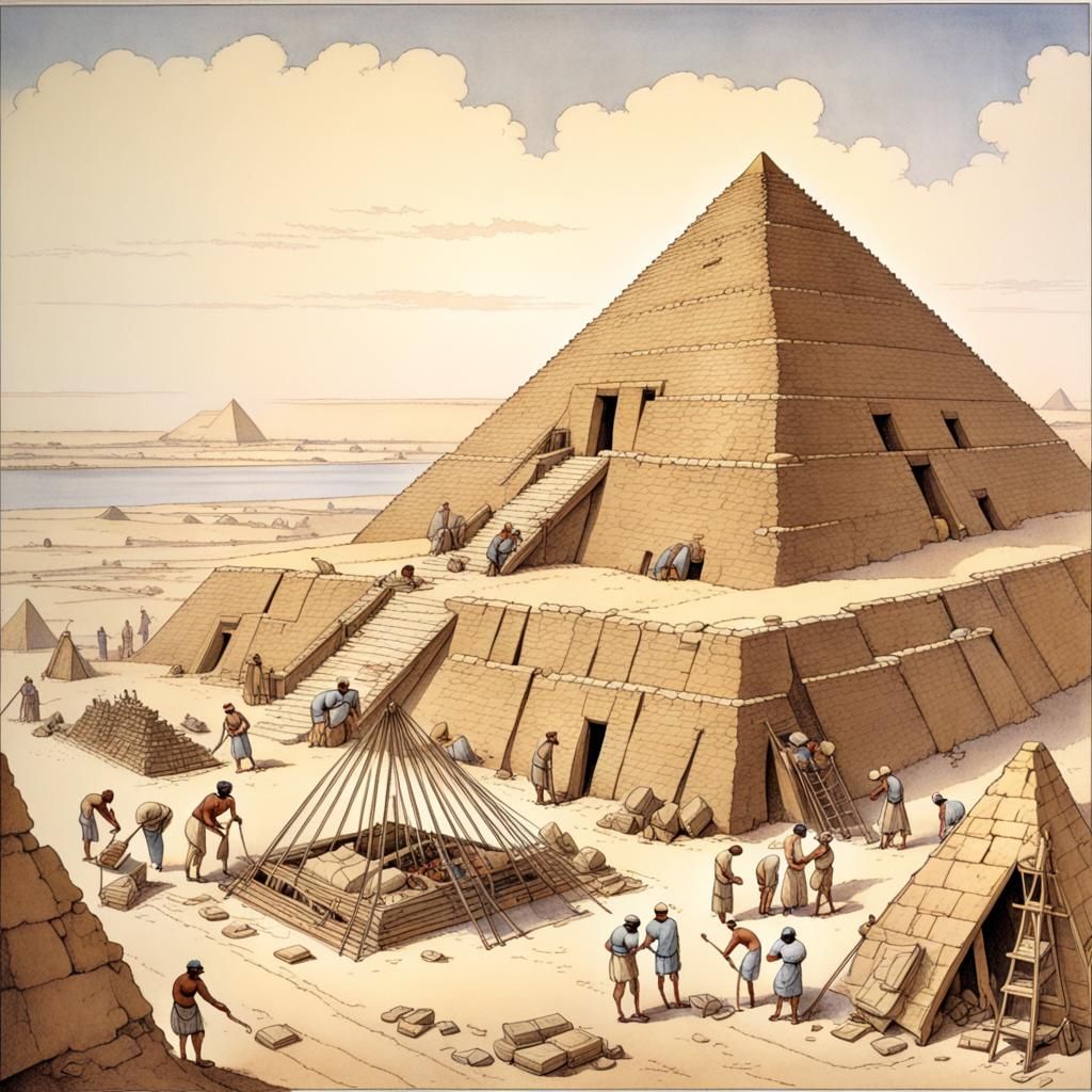 ancient workers constructing great pyramid in ancient Egypt by Anton ...