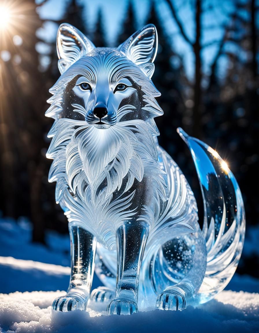 realistic ice sculpture fox  by @BrainStorm
