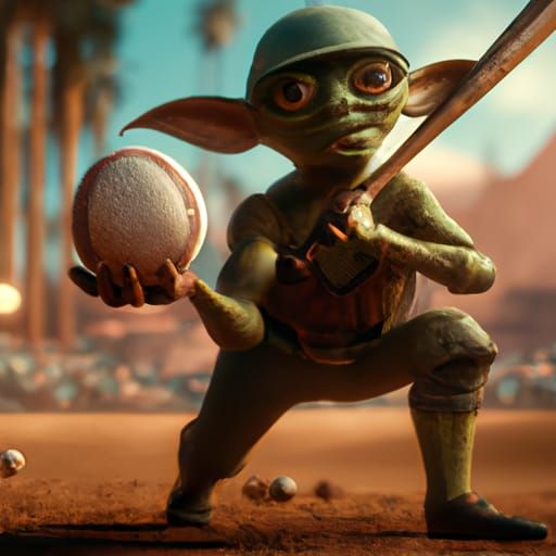 Yoda pithing a baseball