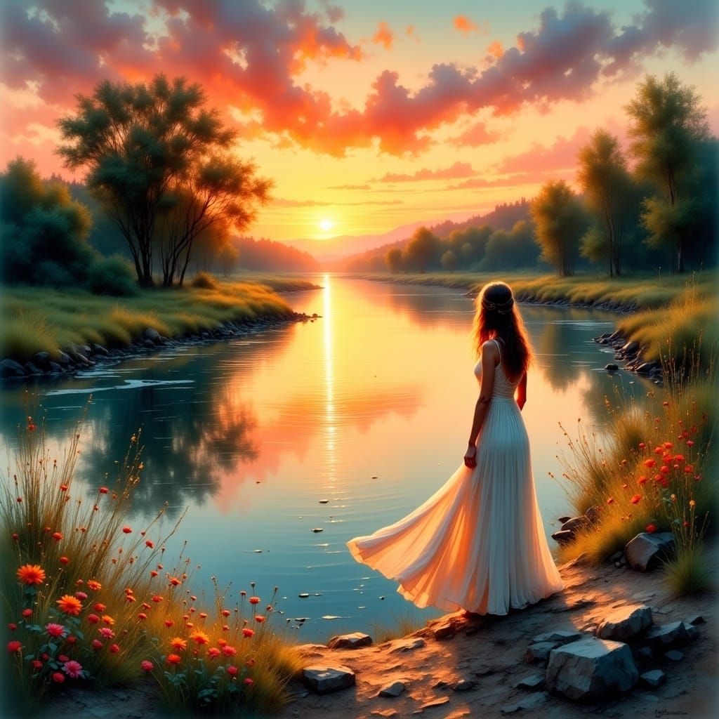 Magnificent sunset over a lazy river  by @Terri