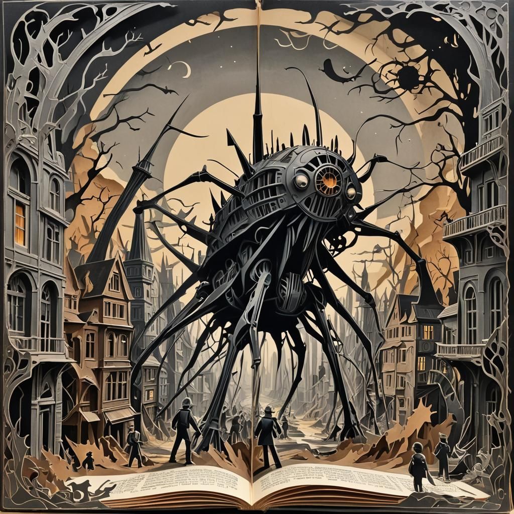 an highly ornate paper cutout pop up book of two pages, a fo...