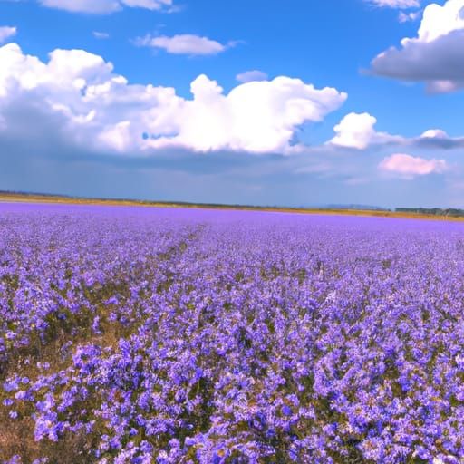 beautiful nature, infinite camp of violet flowers, blue lone...