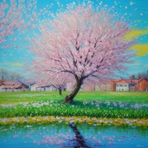 Spring Flowers and Birds in Neo-Impressionist Oil Painting