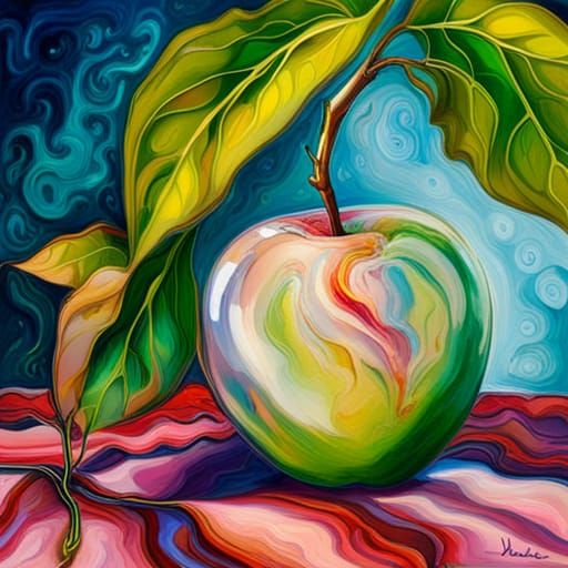 Apple on Swirly Teal Background - AI Generated Artwork - NightCafe Creator