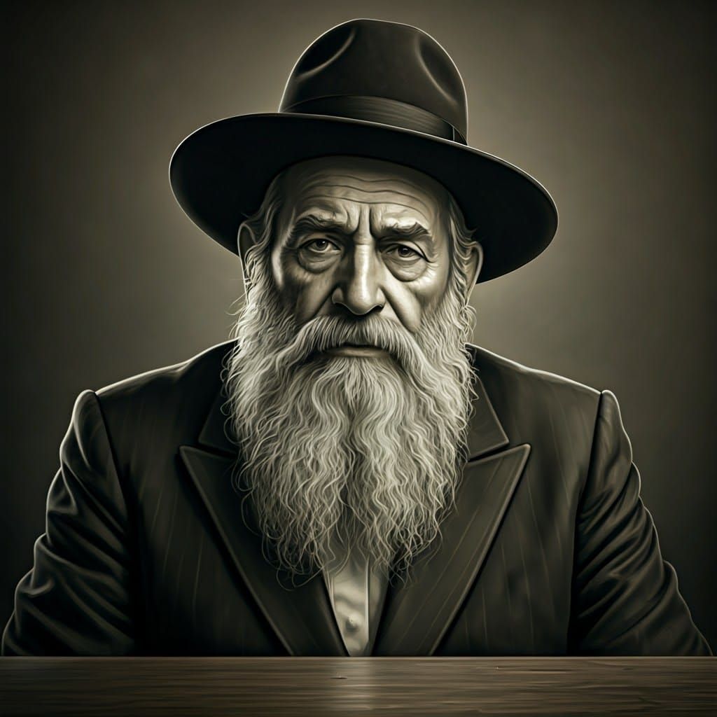 Detailed Charcoal Portrait of Elderly Hasidic Rabbi