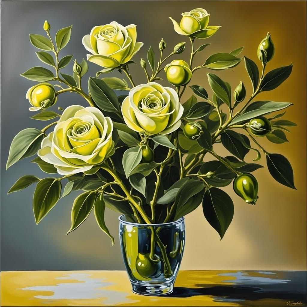 <lora:OLIVE OIL:1.0> Green roses 