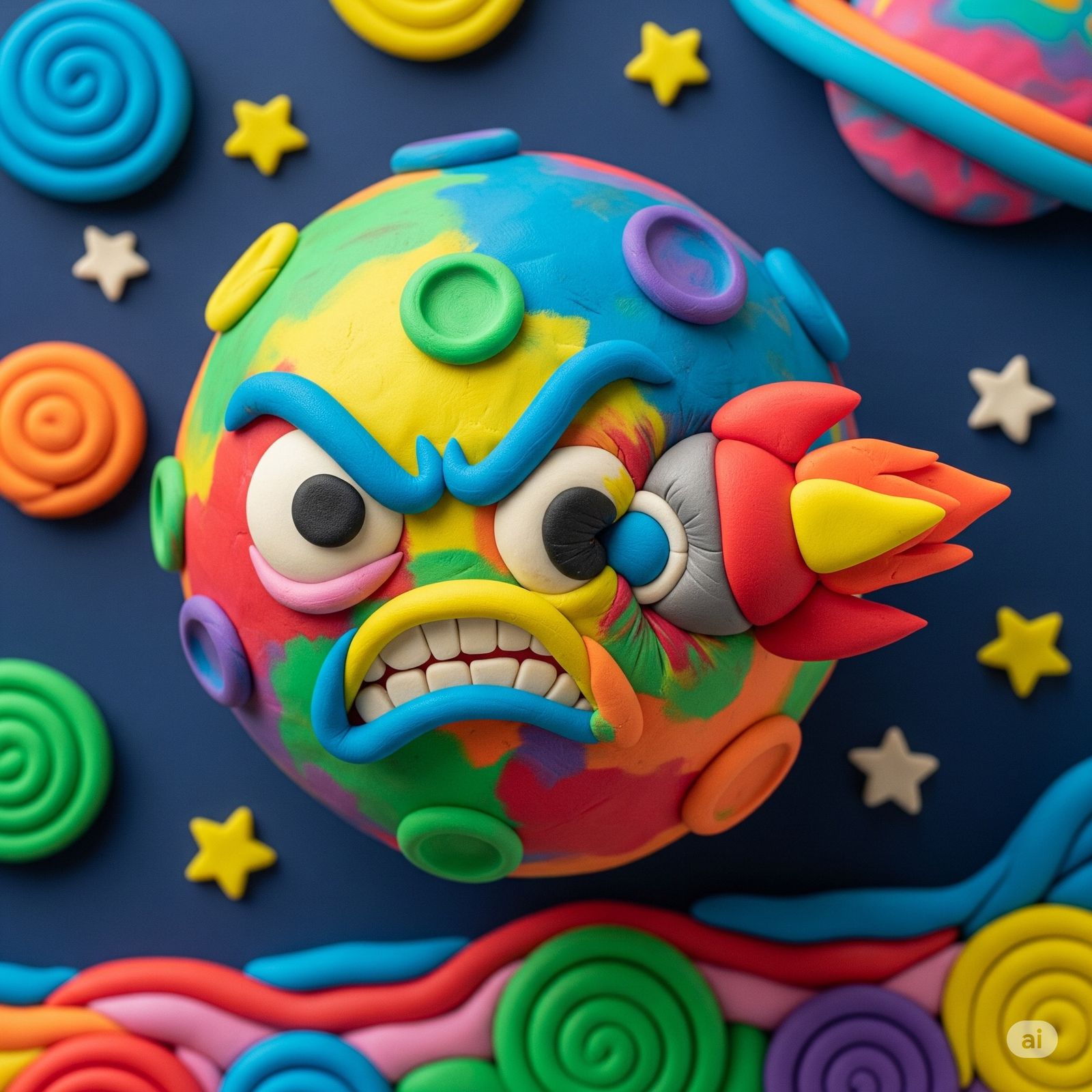 Play-Doh moon and rocket