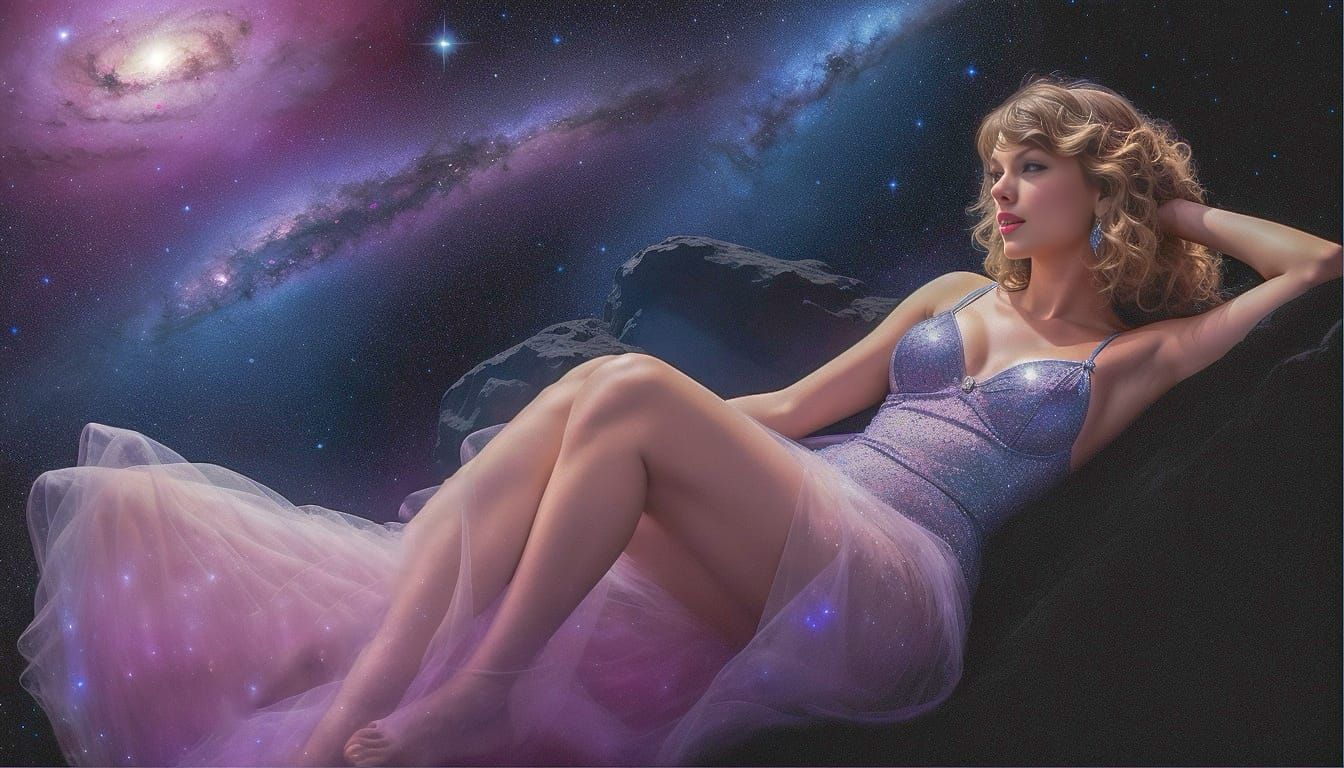 Taylor Laying on a Comet Gazing At the Beauty of the Universe