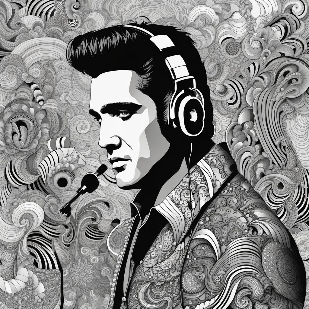 Elvis Presley wearing headphones
