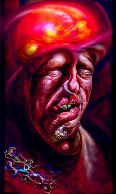 Schizoaffective oil painting by James Gurney hyperdetailed 8...