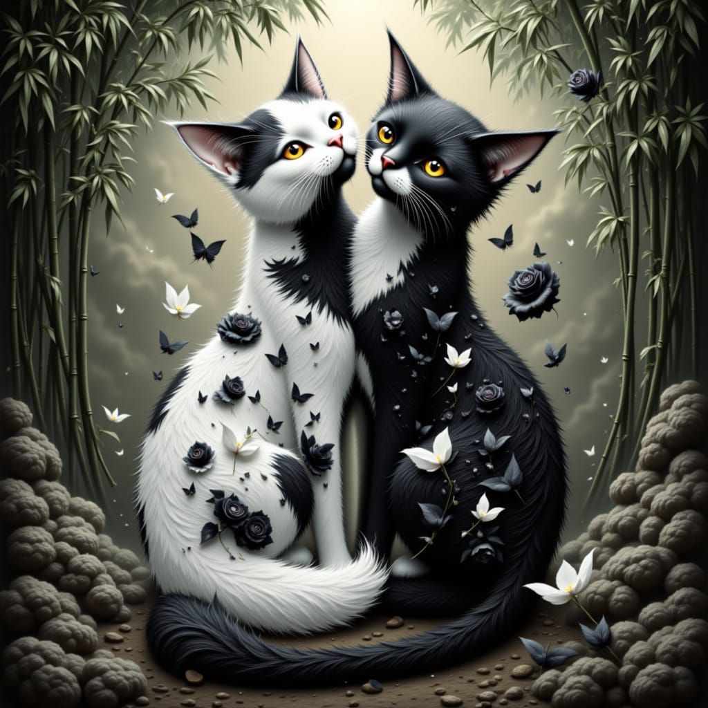 yin yang cat<lora:The BWYinYang of Red:1.0>