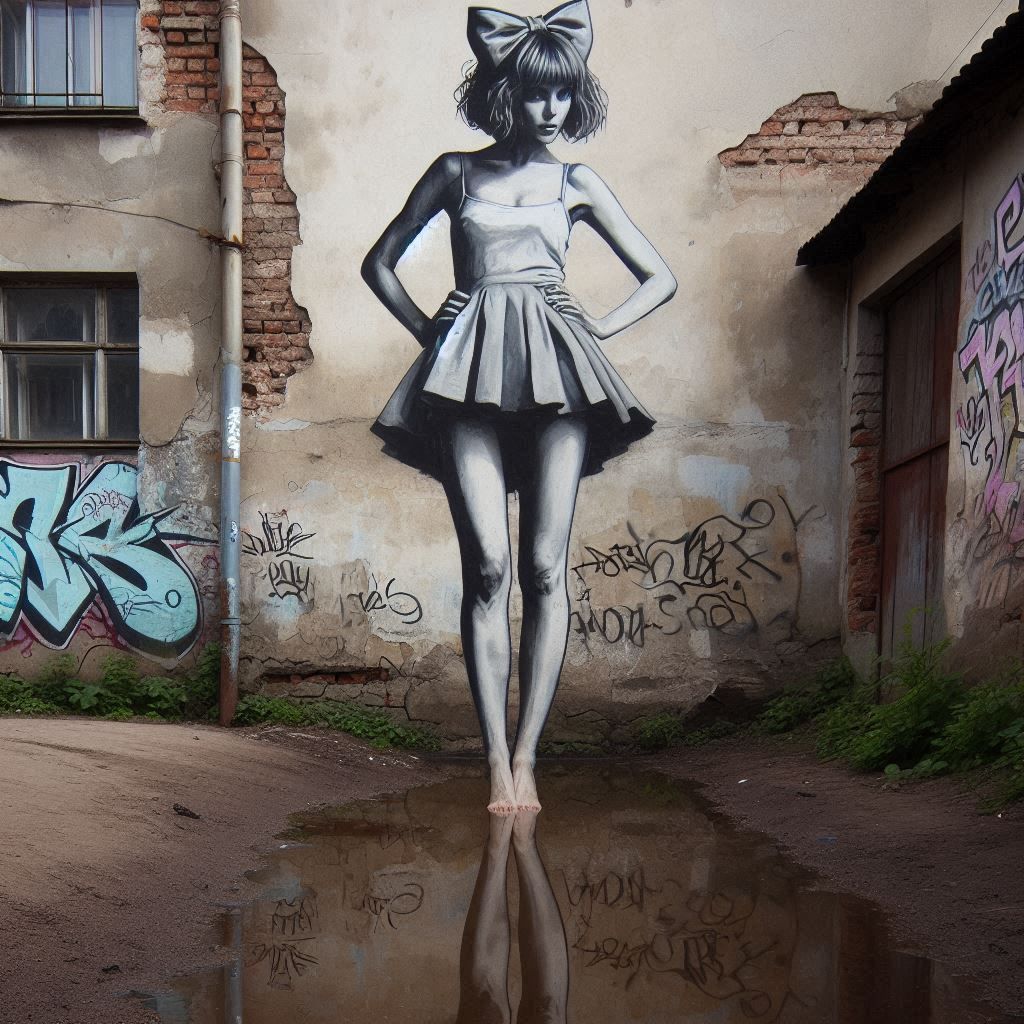 Graffiti portrait with bow