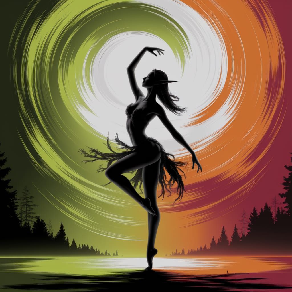 Enchanting Elven Dancer in Vibrant Acid Art Background