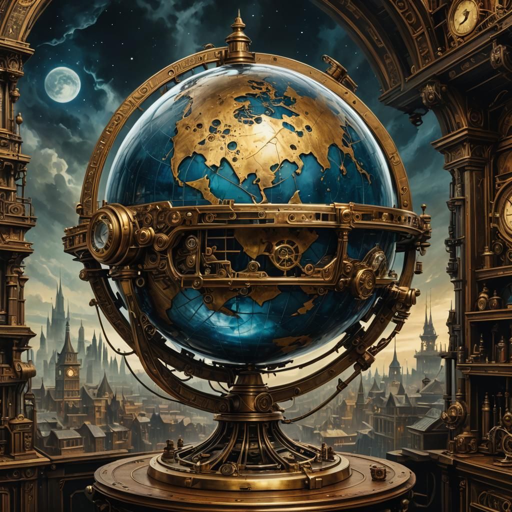 Steampunk globe. - AI Generated Artwork - NightCafe Creator