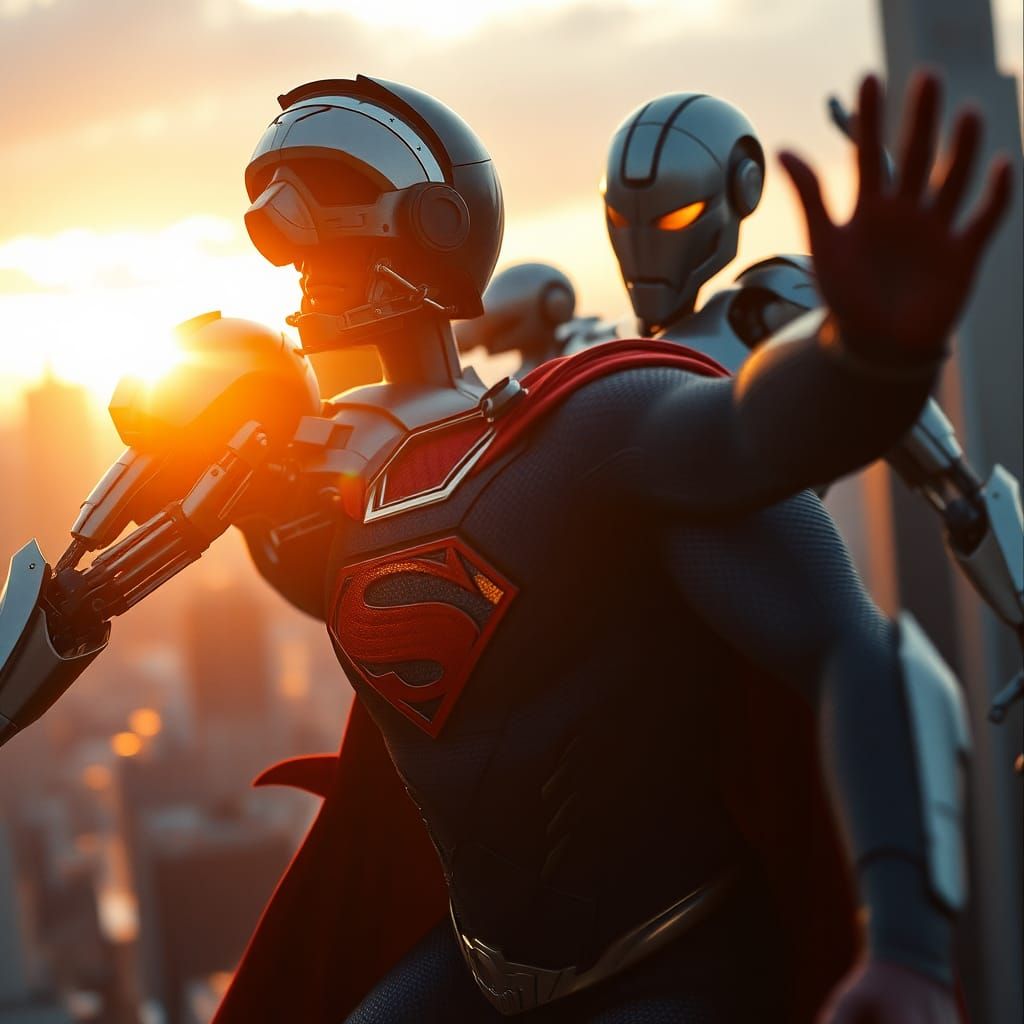 Superman fighting a robot Superman
