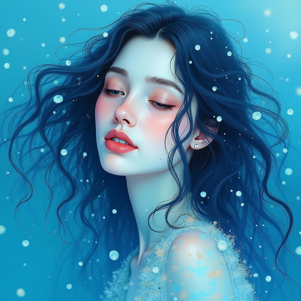 image of a woman shimmering in crystal clear water, shades o...