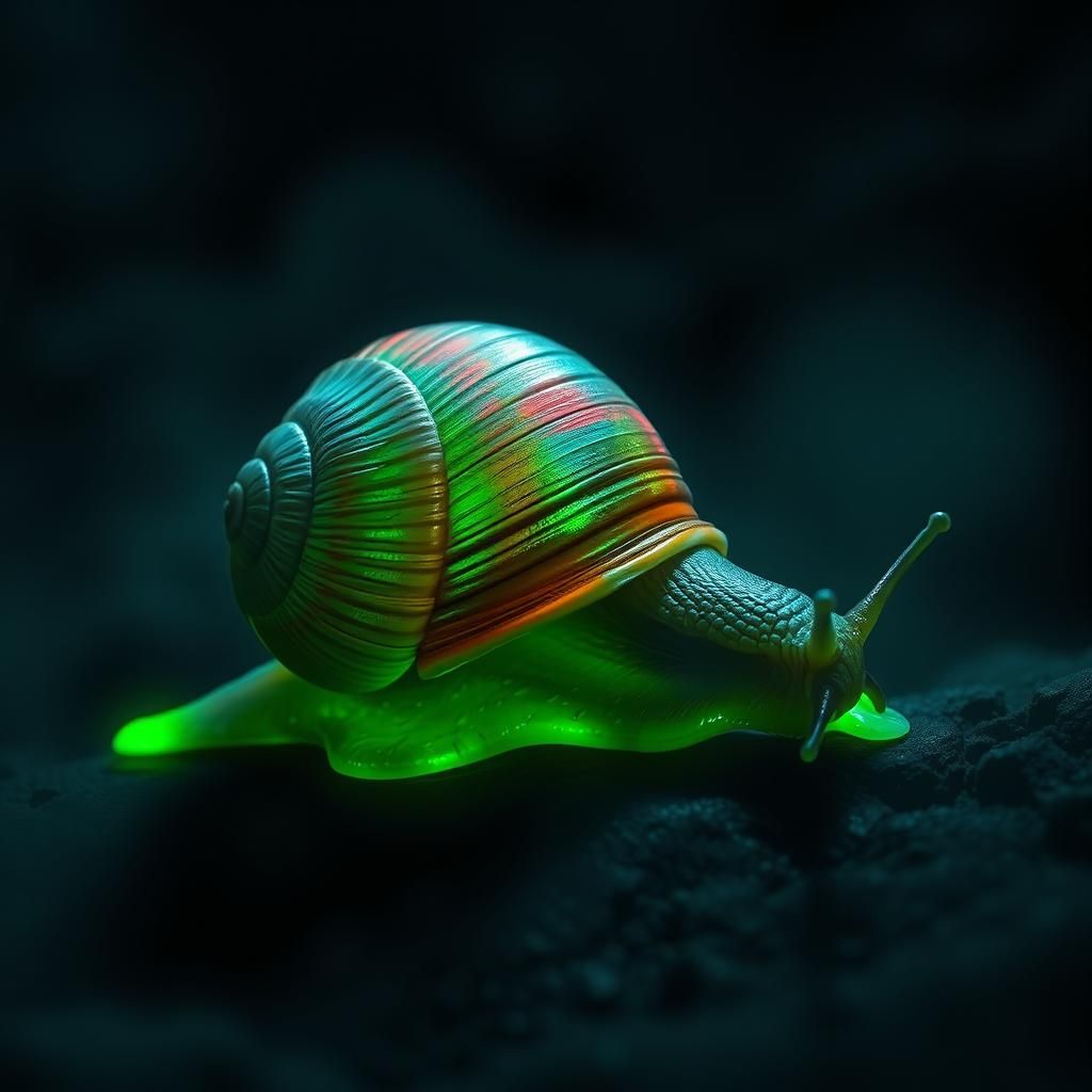 Radioactive Snail with Iridescent Shell in Sci-Fi Horror