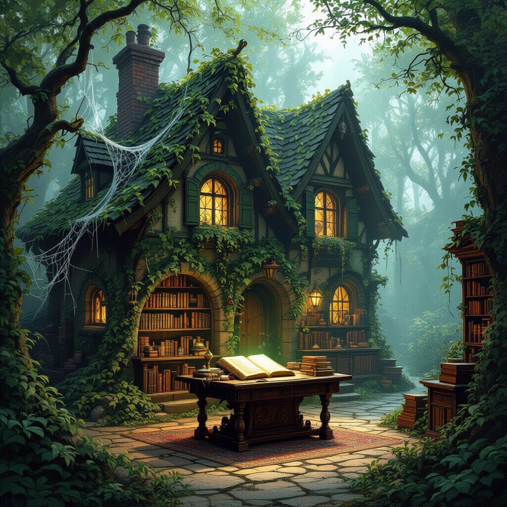 A cozy, ivy-covered cottage..