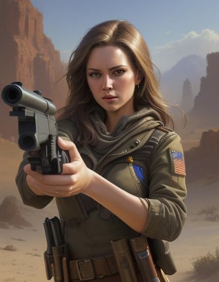 Beautiful woman in gun pointing,8k resolution concept art po...