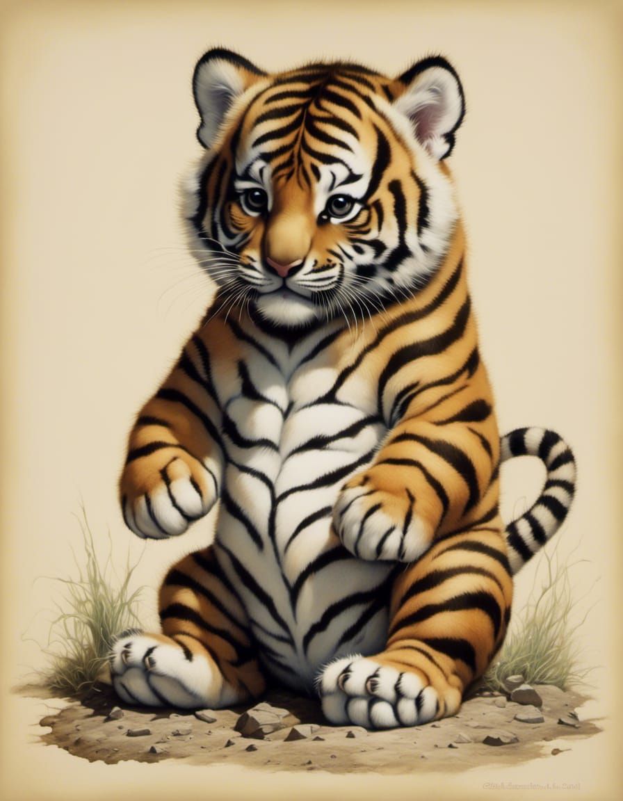 "Sitting Baby Tiger Cub"<lora:BearZarre:1.0>