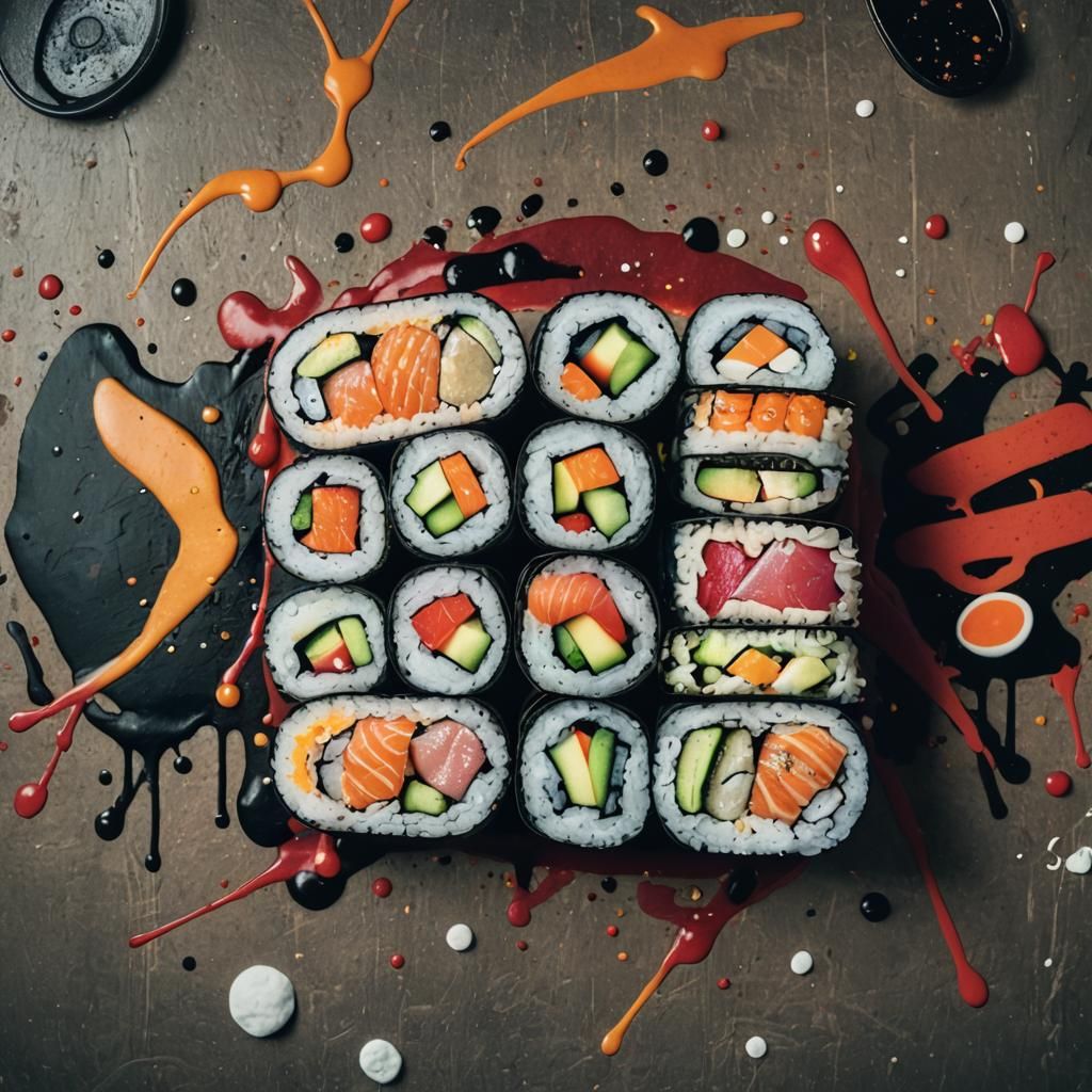 spray paint graffiti art sushi roll