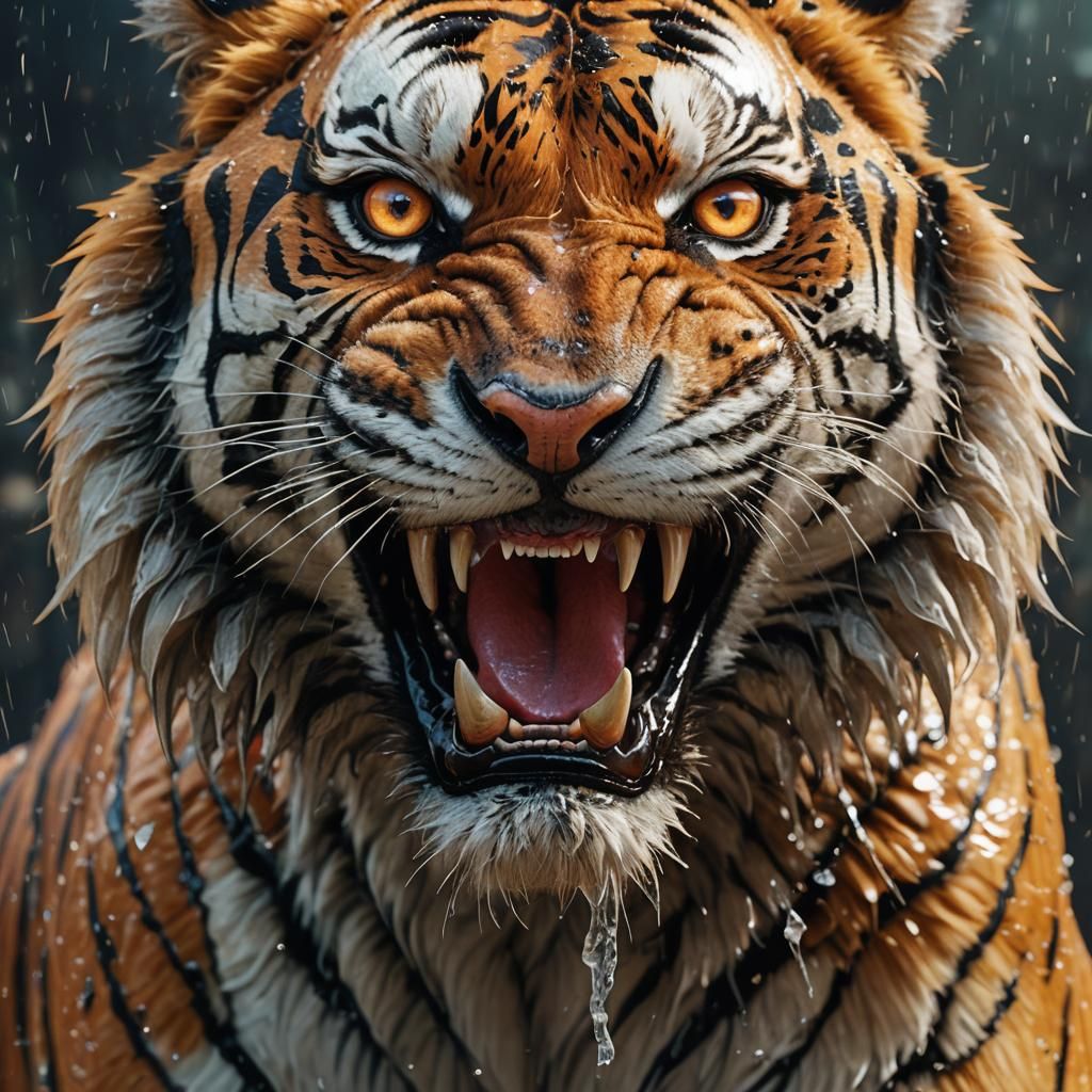 A hyperdetailed ultra realistic image of a snarling tiger with claws slashing at the screen. His claws ...  by @Shabander