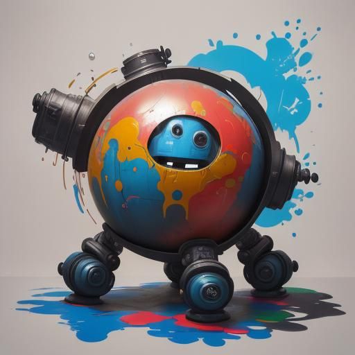 cute vintage Robot in the shape of a sphere with built in ca...