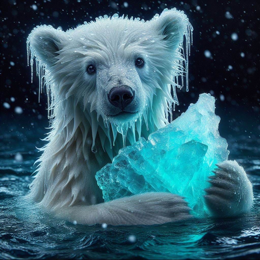 Cute little Polar bear holding ice floe