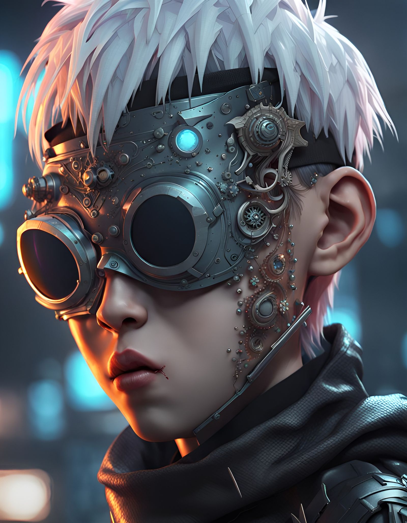 a close up of a person wearing a mask Circuit Diagram