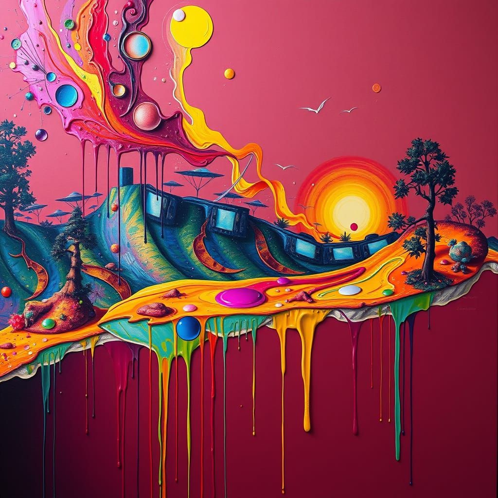 Vibrant Surreal Dreamscape in Neo-Expressionist Style