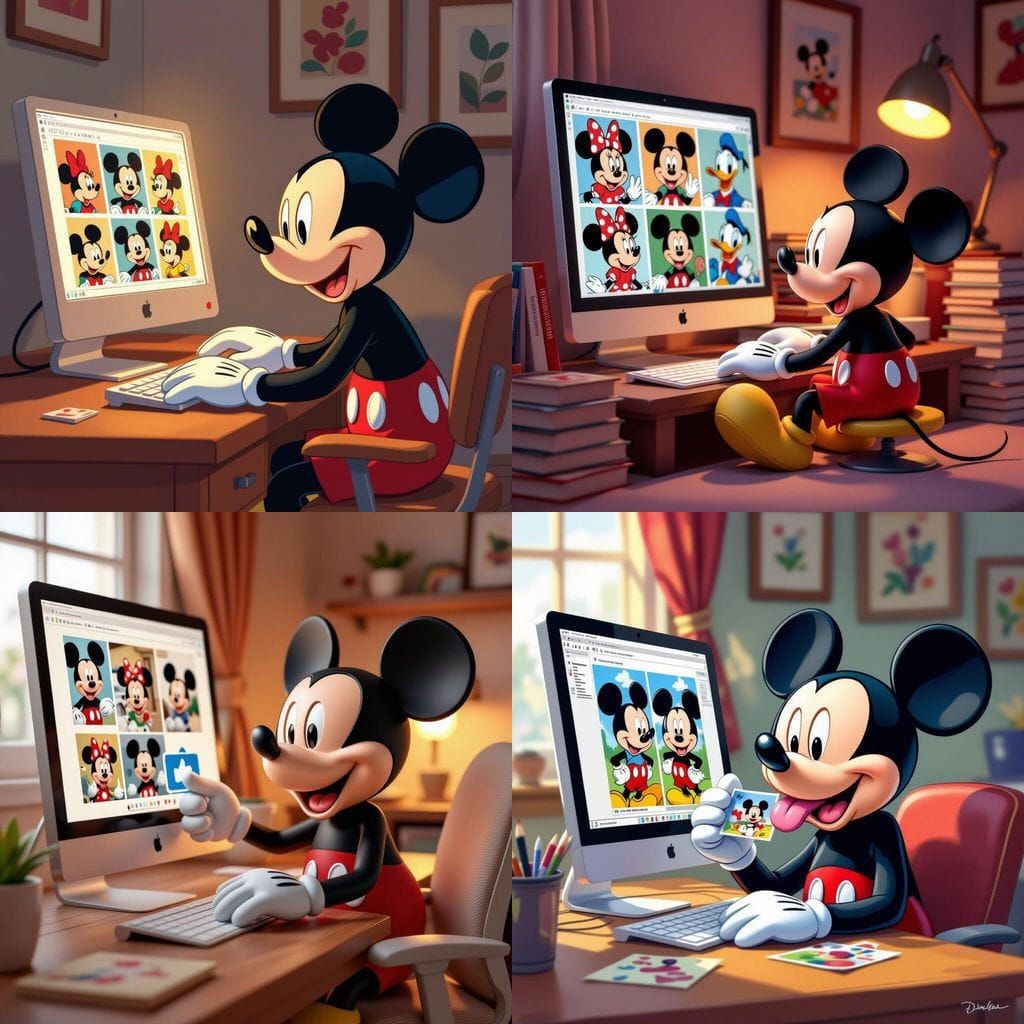Mickey Mouse at Home with Computer