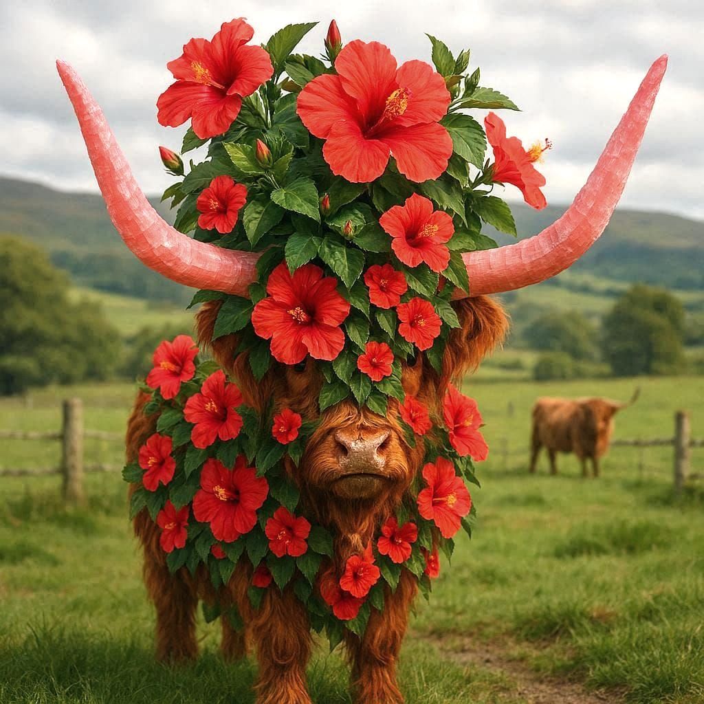 Pink Halite Hibiscus Highland Cow