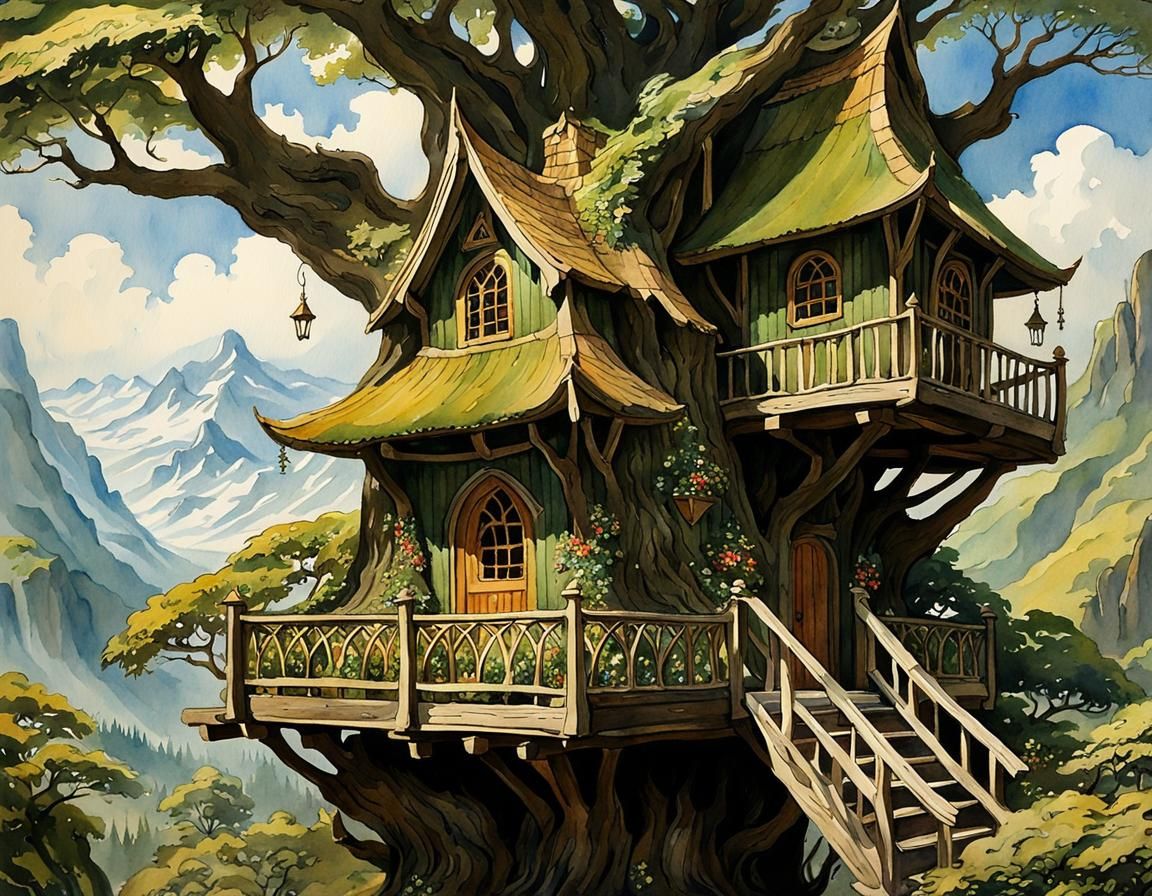 Elven Tree House - AI Generated Artwork - NightCafe Creator