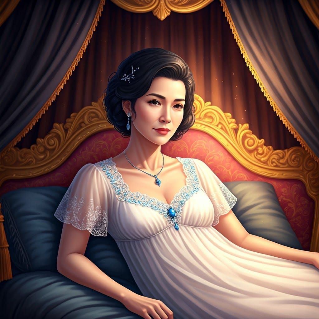 Elegant Thai Woman in Serene Bedchamber Scene
