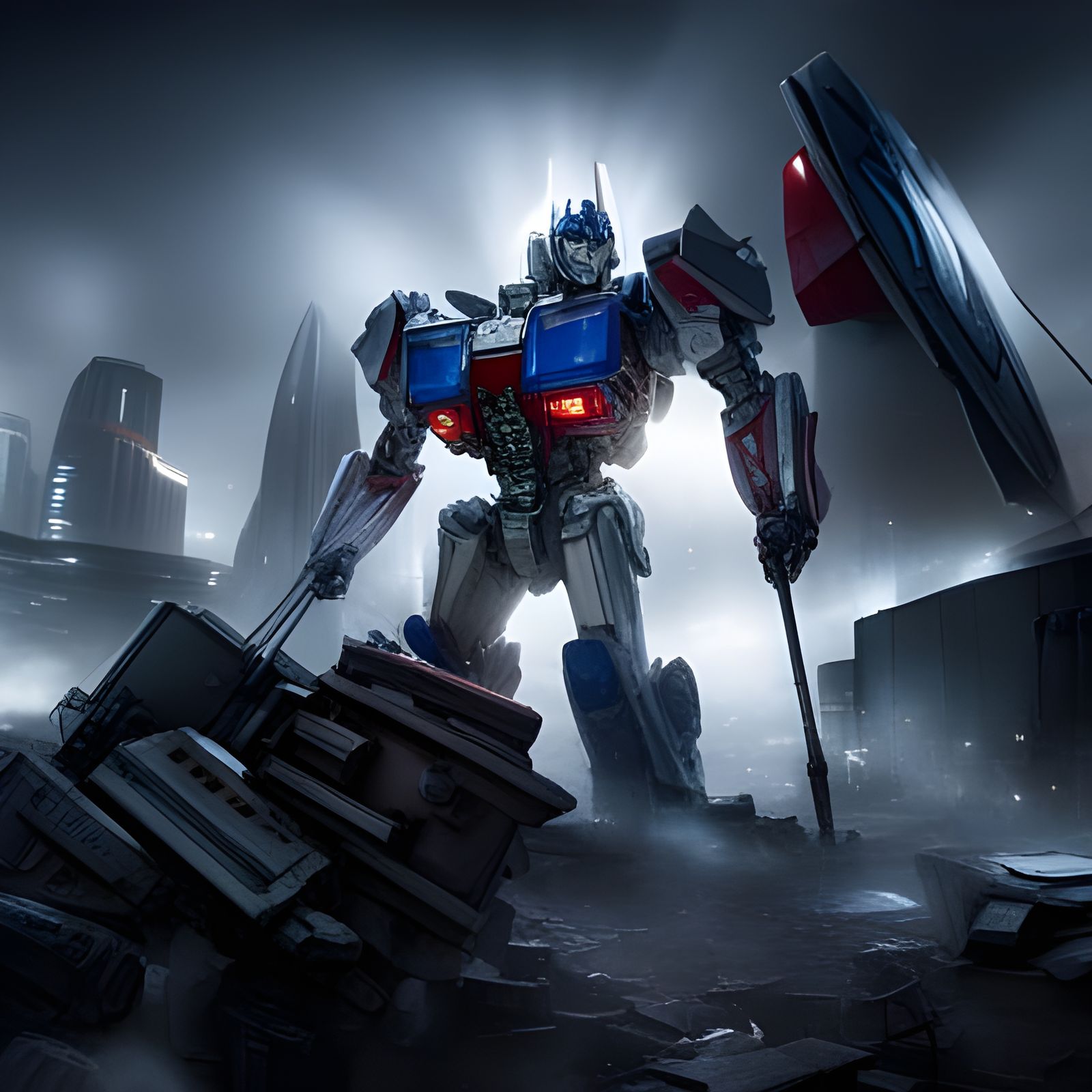 highly detailed transformers and  sci-fi characters battling...