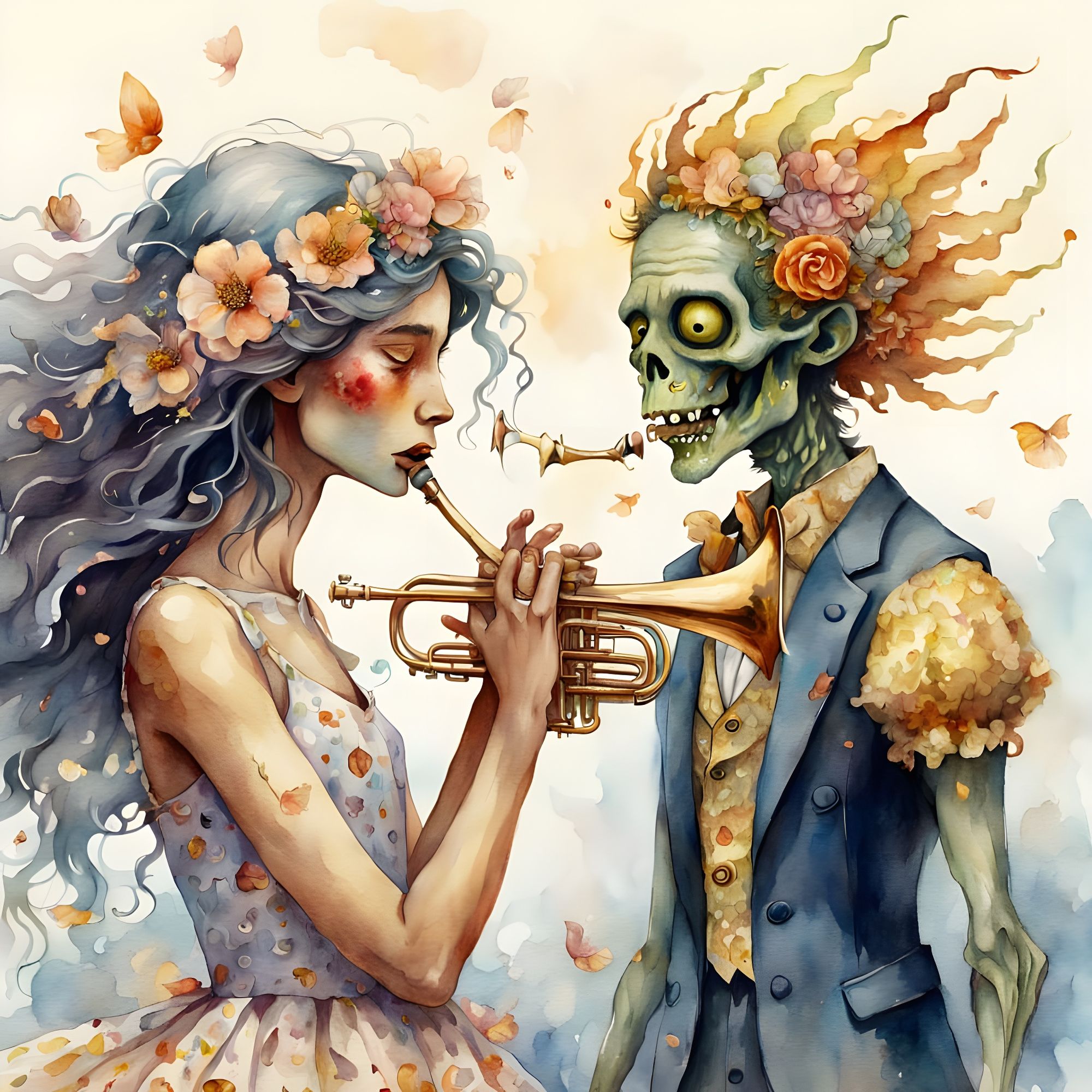 A couple walking in a park lined with sheets of metal, golden, sharing a warm drink at a cafe in the open air, in a cool night, harassed, un...